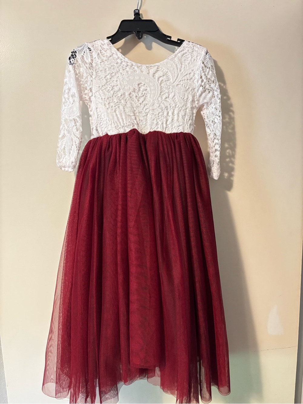 Haute Hippie White Lace Bodice Burgundy Tulle Girls Dress